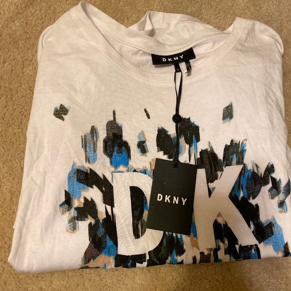 NWT DKNY White, Blue, and Black Graphic Tee - Picture 3 of 3